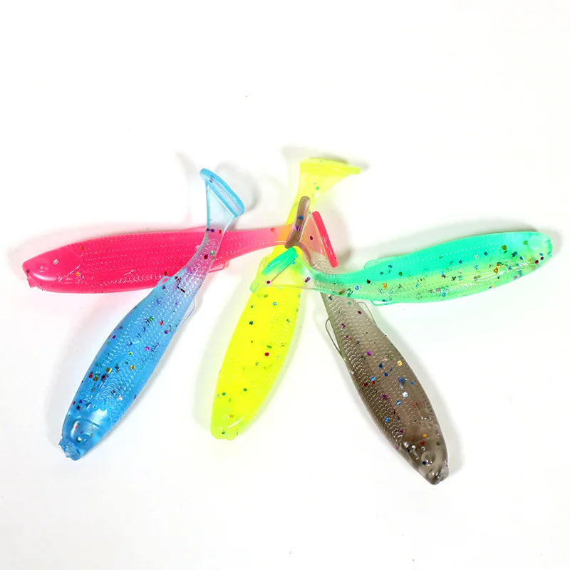 Cebo de pesca de cola en T para agua dulce, conjunto de señuelos de plomo de gusano suave, perca de pez mandarín, de 14 piezas y 6 colores - imagen 3