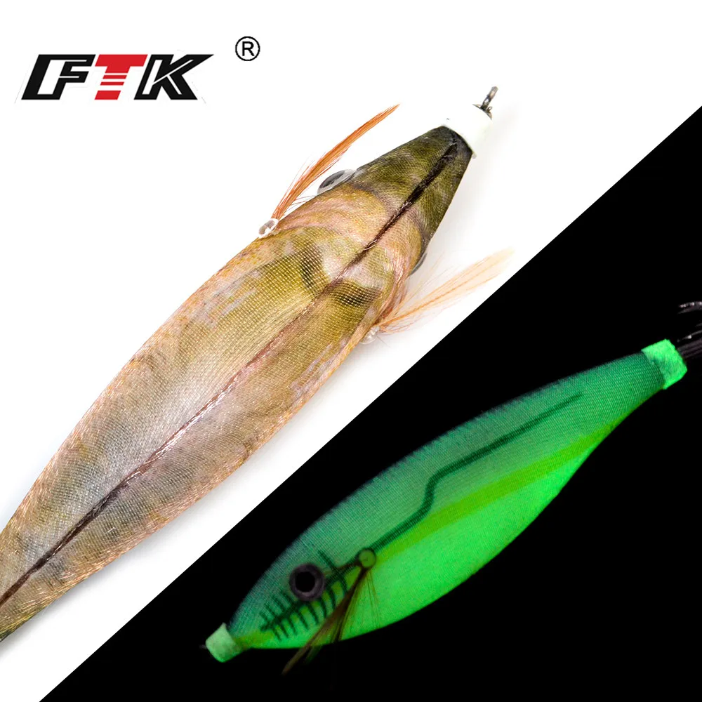 FTK, 1 Uds., plantillas luminosas de calamar, señuelo de pesca con ojos 3D, 16g, pulpo, sepia, madera, camarón, calamar, anzuelo, cebo Artificial duro, pesca en el mar - imagen 3