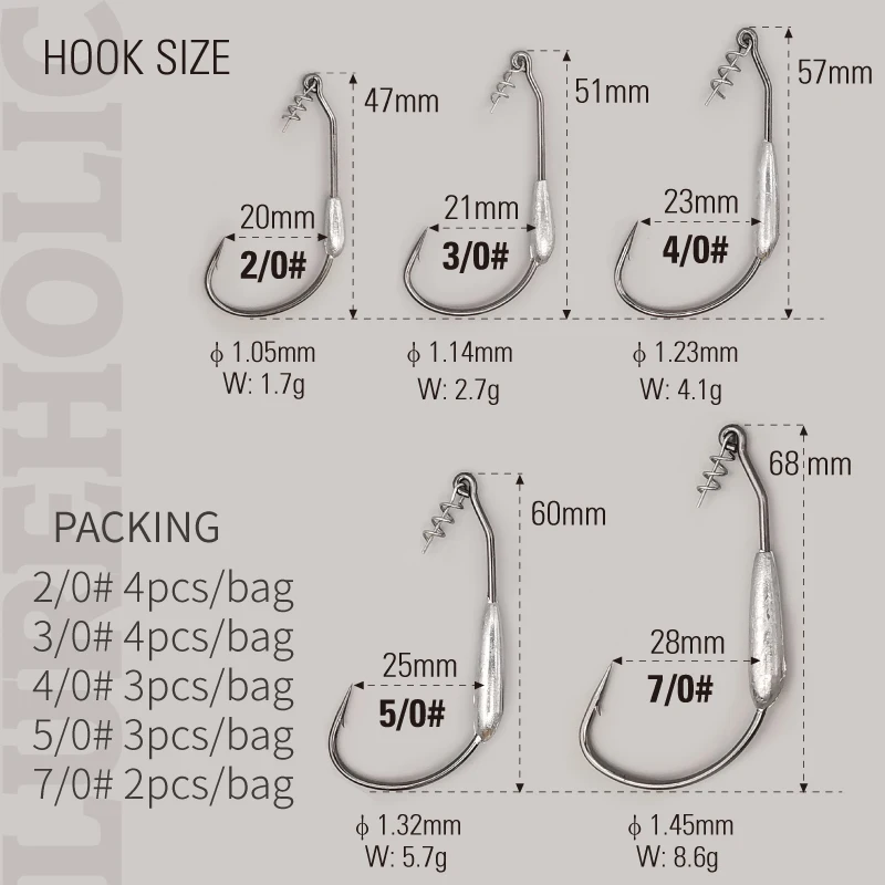 LUREHOLIC 0,9 ~ 8,6 g Gancho de gusano ponderado Gap amplio con peso de plomo - imagen 5