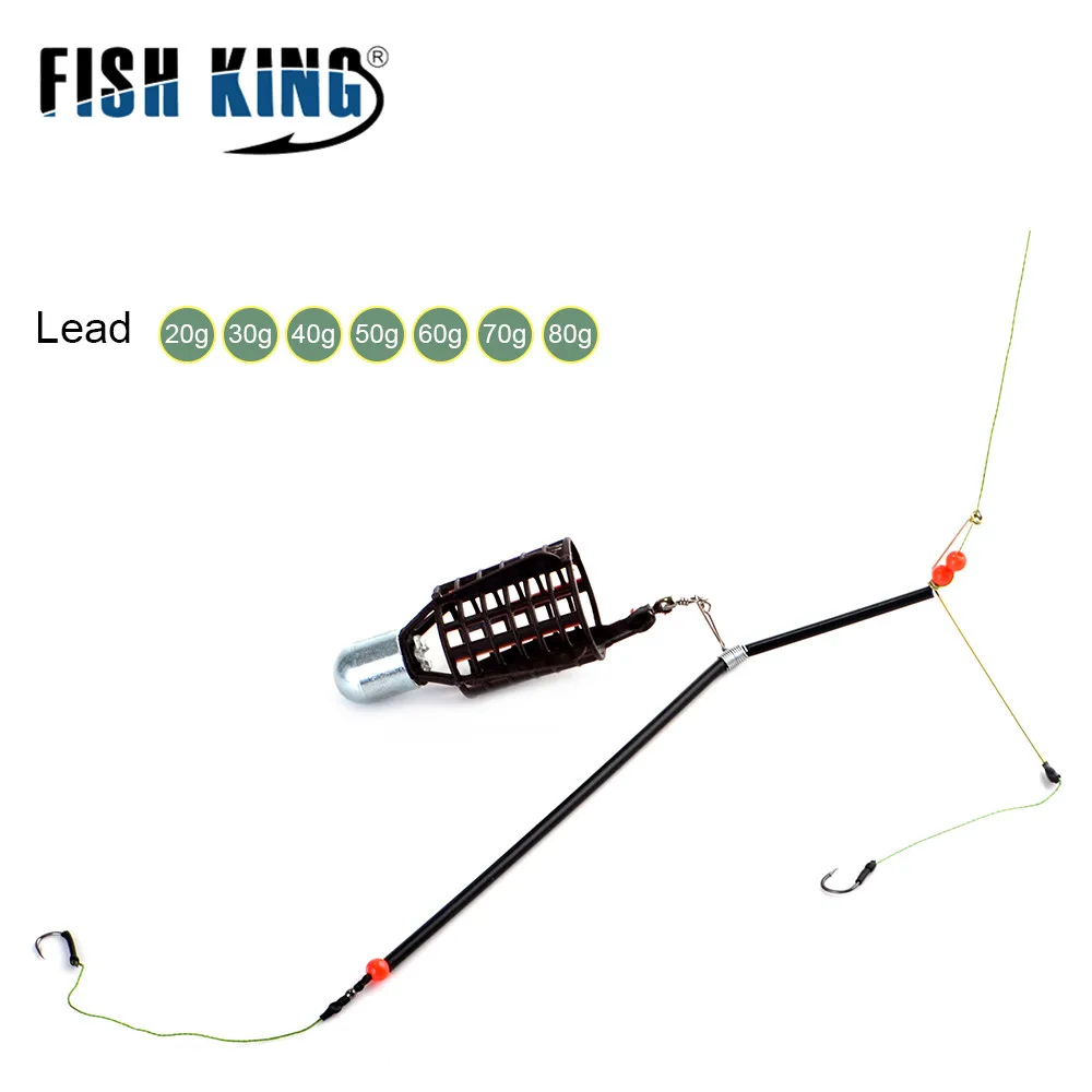 FISH KING-Soporte de cesta para cebo, jaula de señuelo de pesca con ganchos de línea, accesorios de pesca, 20G-80G - imagen 2
