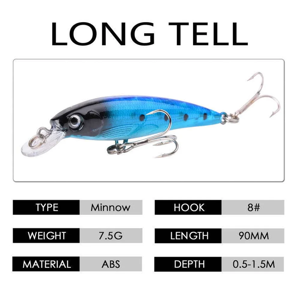 1 Uds lento se hunde Minnow Señuelos de Pesca 9cm 7,5g anzuelo triple 3D ojos Crankbait Wobbler Artificial trucha duro cebos, aparejos de pesca - imagen 2