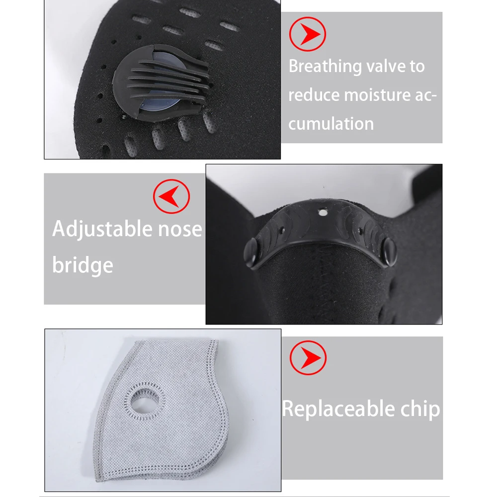 Mascarilla facial de ciclismo con filtro reutilizable, máscara antipolvo con carbón activado, 5 capas de filtración, Pm2.5 - imagen 4