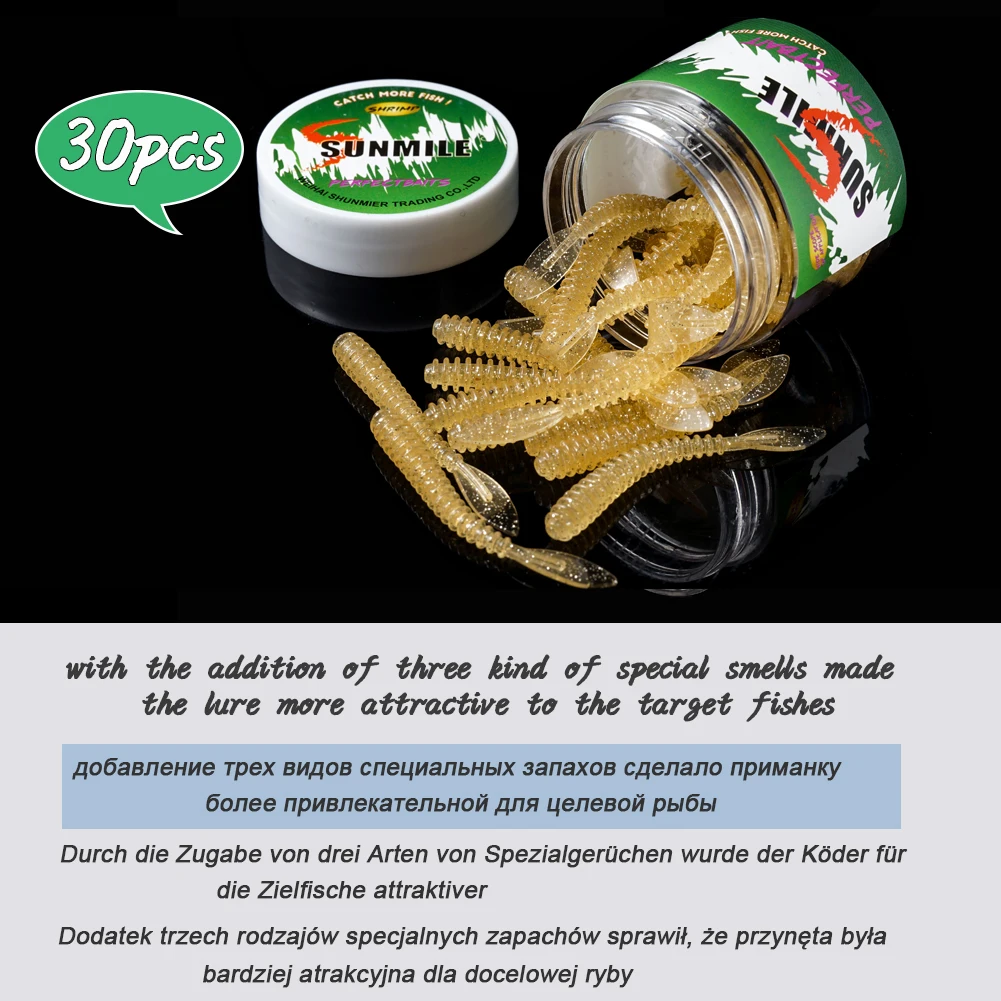 SUNMILE Pesca señuelo suave cebo Artificial gusano cebos de natación 30 Uds señuelo de pez roca plantilla Señuelos de Pesca carpa Pesca Leurre Souple señuelo - imagen 4