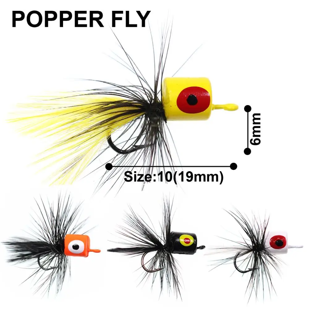 Bimoo-SEÑUELOS DE espuma flotante para pesca en agua salada, Mosca de lubina, Panfish Popper, trucha, besugo, Lucio, naranja, amarillo, negro, 8 Uds., tamaño #10 - imagen 2