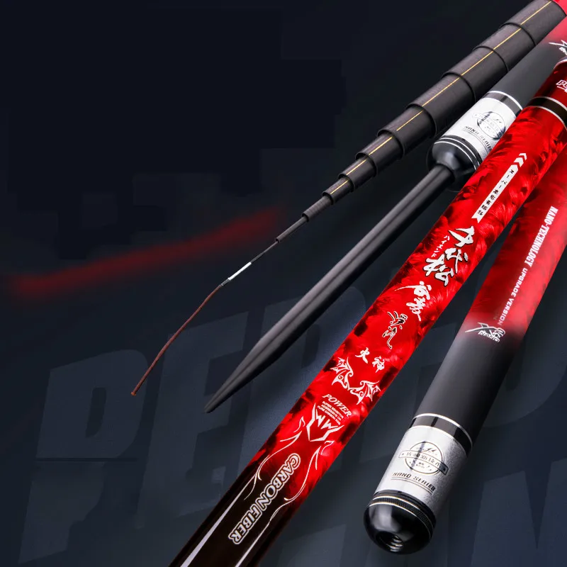 Caña De pescar telescópica De fibra De carbono, 5m, 6m, 7m, 8m, caña De mano De sección corta, tres palos De Pesca De posicionamiento - imagen 4