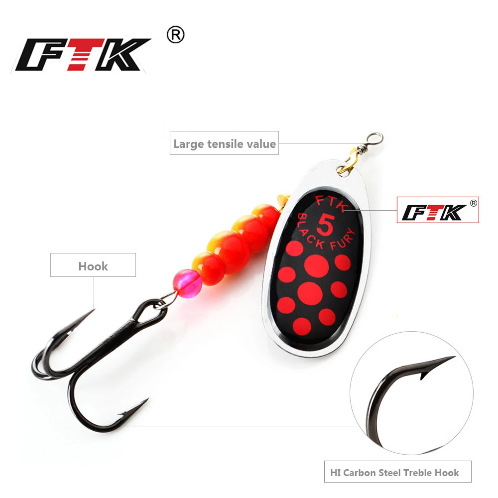 FTK 4g 5g 7g 10g 14g Spinner cebo cuchara señuelos luccio Metal con anzuelos triples cebo de lubina artificial señuelo de pesca - imagen 3