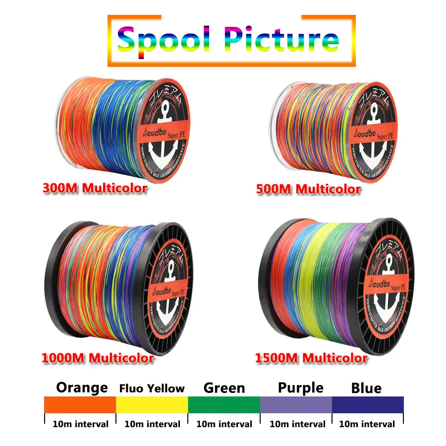 12 hebras 300M/500M/1000M/1500M hilo de pescar de PE trenzado súper fuerte 40LB-205LB alambre trenzado de tejido de pesca de agua salada Multicolor - imagen 4