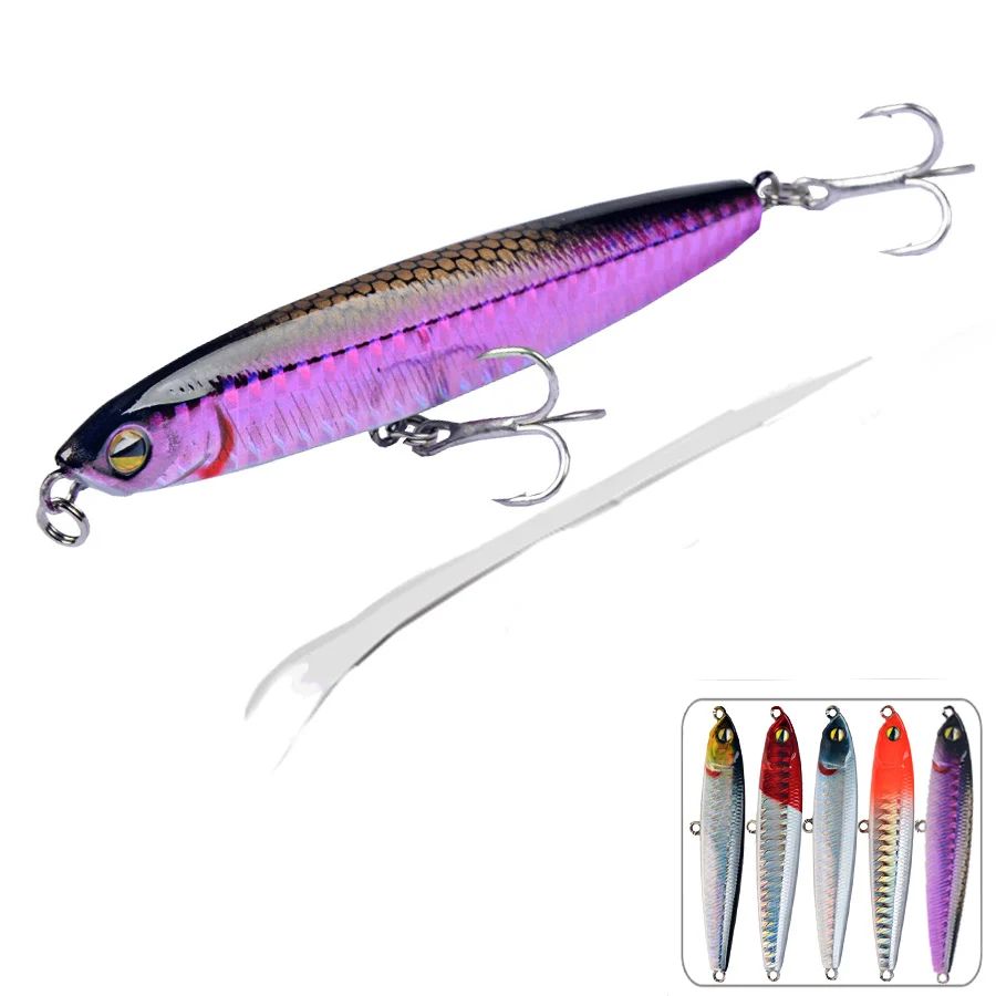 Lápiz de hundimiento para pesca, cebo Artificial duro de fundición larga, anzuelos fuertes, lubina de mar, señuelo de pesca de diseño ruidoso, 1 piezas