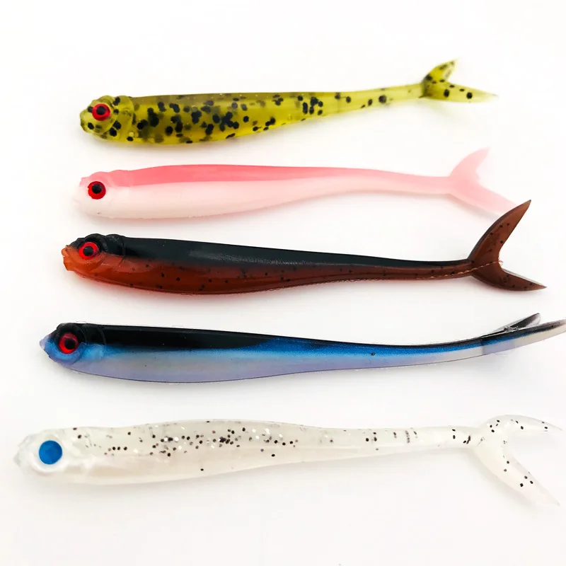 OBSESSION-cebos biónicos de silicona para agua salada, anzuelos de pesca de 1,7g y 8cm, suaves, negros, Wobblers, cola de horquilla, aparejos de señuelo, 4 unids/bolsa - imagen 4