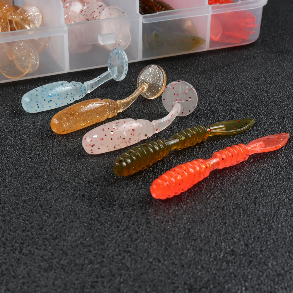ATUENO-Juego de Señuelos de Pesca, Mini señuelo de gusano suave Jerkbait, señuelo de roca oceánica, plantilla de lubina, Kit de cebo suave, 50 piezas - imagen 4