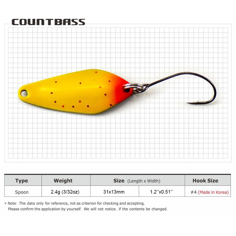 COUNTBASS 6 uds cucharas de pesca de trucha tamaño 31x13mm, 2,4g 3/32oz señuelo de Metal fundido para salmón Pike Bass - imagen 2