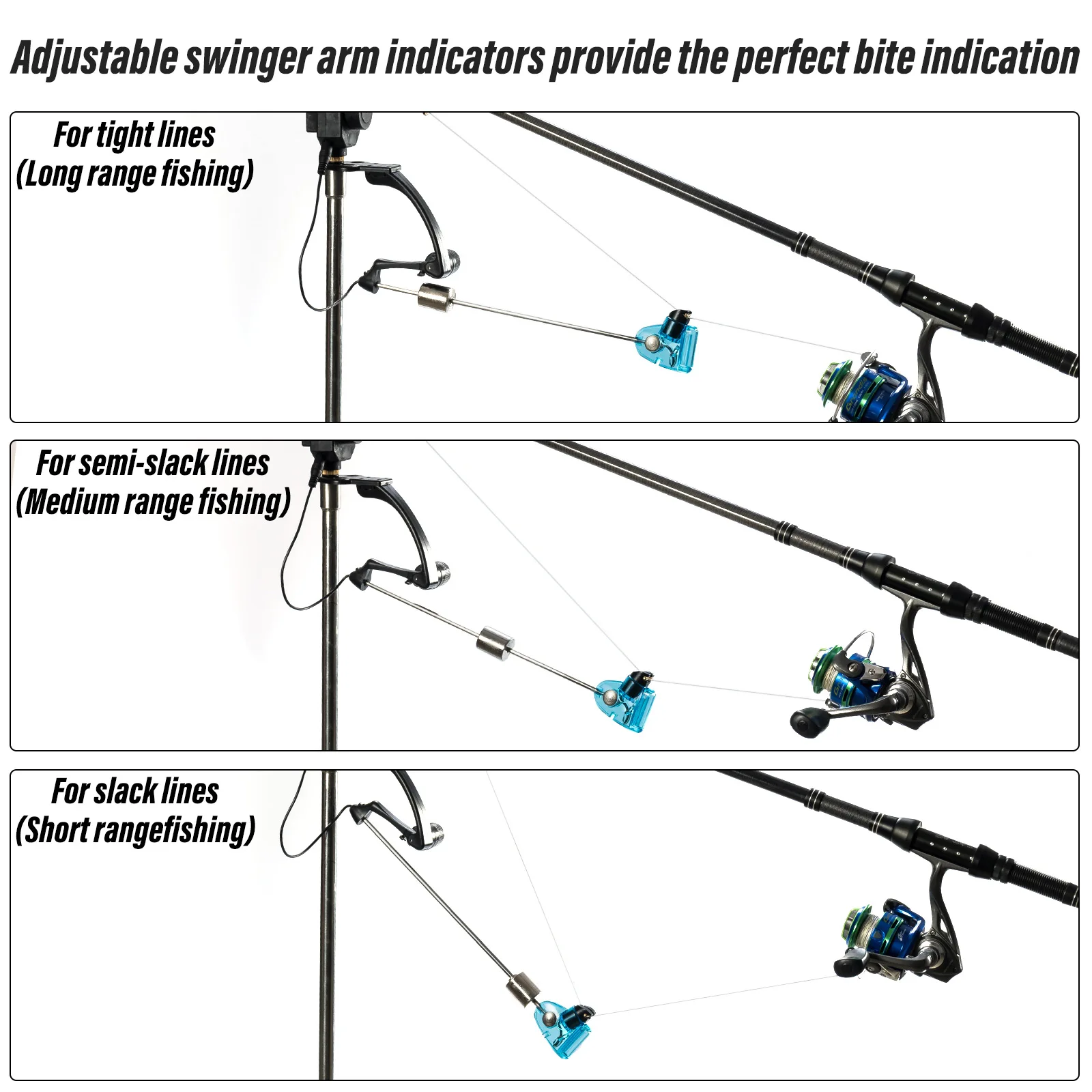 Alarma de mordida para pesca de carpa, indicador de mordida iluminado con LED, colgadores, componentes de cadena, con caja, 4 piezas - imagen 4