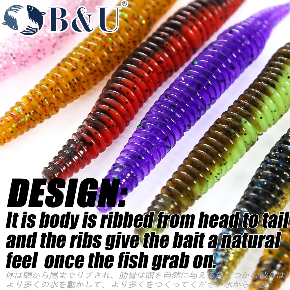 B & U-señuelo de pesca brillante de 80mm, señuelo suave, gusano, sábalo, cebos de silicona, larva, Wobblers, Lucio y lubina, Swimbait, señuelo Artificial souple - imagen 4