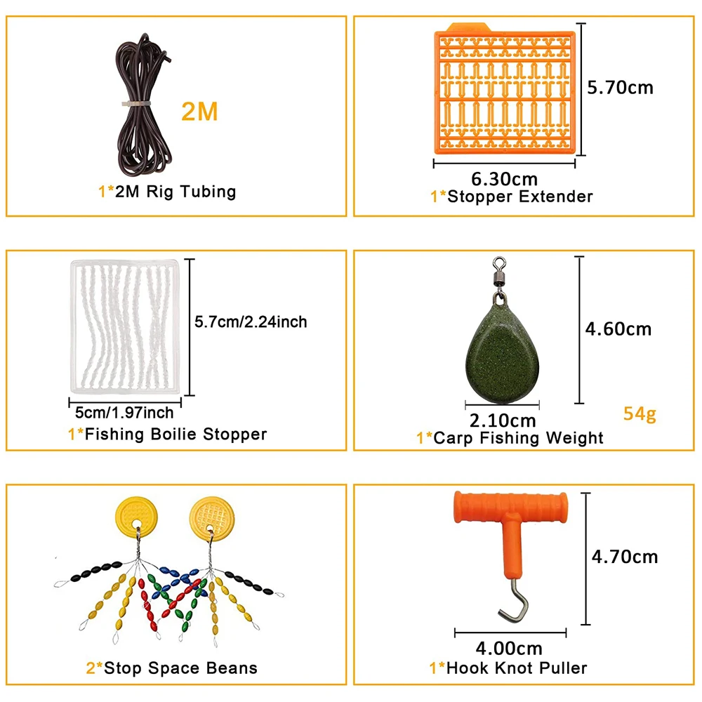 Caja de aparejos de pesca de carpa, anzuelos giratorios, mangas antienredos, cuentas de tope de gancho, Boilie, cebo, tornillo, cola de goma, 277 unids/lote - imagen 4