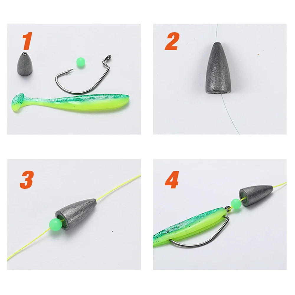 Anzuelos de pesca de manivela ancha de 50 piezas, anzuelo de acero al carbono Offset, tamaño 3/0 #-2 #, púas, para carpa, señuelo de cebo de gusano blando - imagen 5