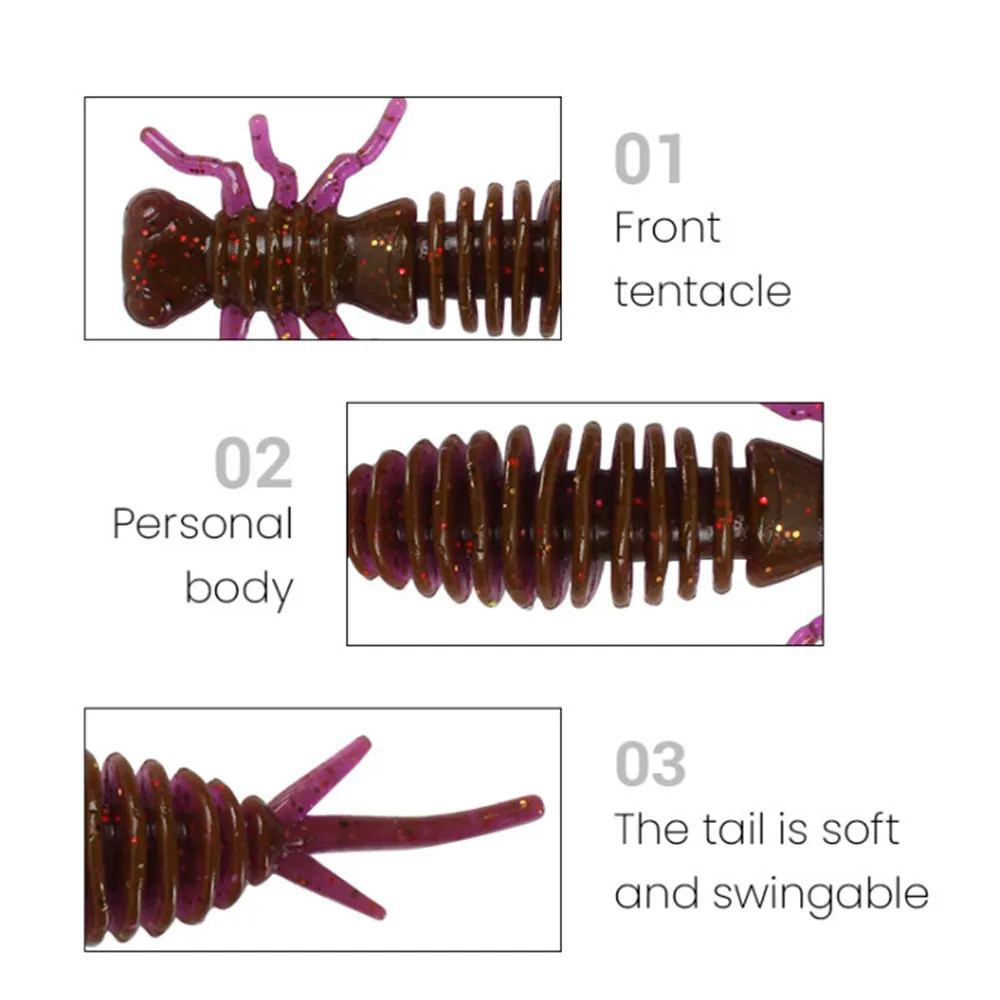 Señuelos blandos de Larva de 55mm, Isca 75mm y 100mm, cebo Artificial de silicona para pesca de gusano, Lucio, Jigging, 5 unids/lote - imagen 2