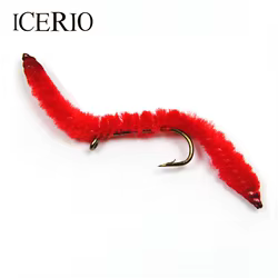 ICERIO-gusano de San Juan escarlata, gusanos acuáticos, Mosca, trucha, Pesca, Señuelos #10, 8 Uds.