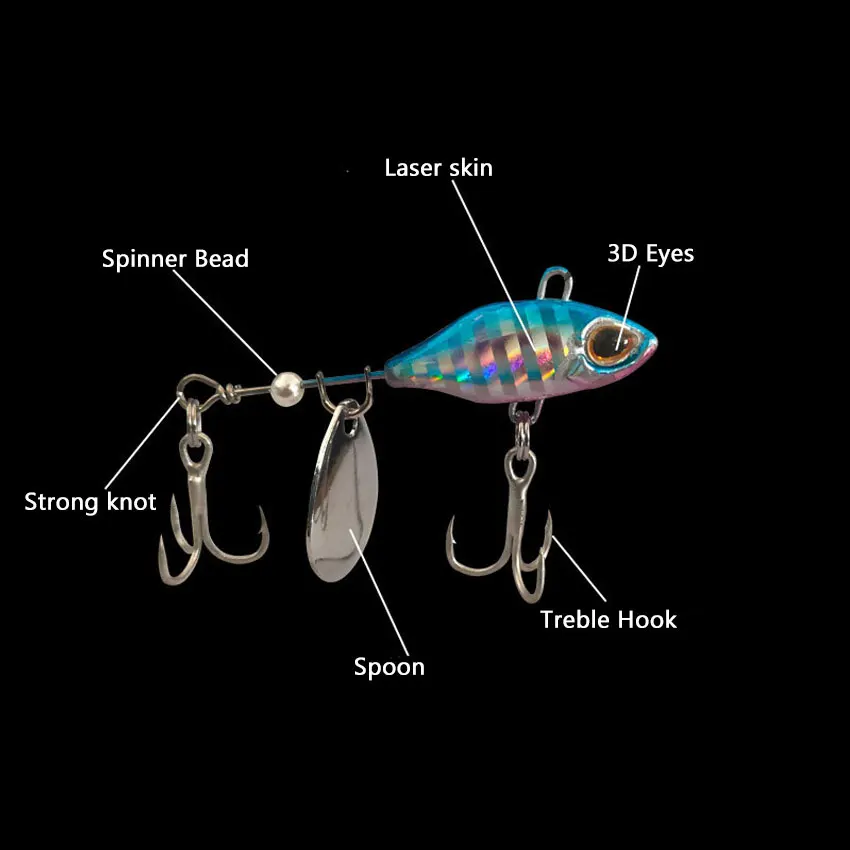 JYJ 7g 10g 14g Metal giratorio VIB vibración cebo Spinner cuchara Señuelos de Pesca plantillas trucha Pesca de invierno cebos duros aparejos de Pesca - imagen 5