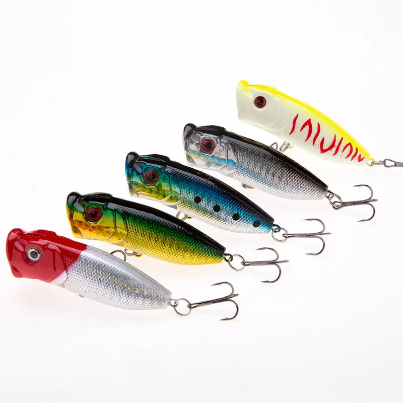 5 unids/lote de Señuelos de Pesca de 7cm/12g, cebo Popper Topwater de 5 colores, cebo duro Artificial Wobblers, aparejos de pesca con 6 anzuelos triples # - imagen 2