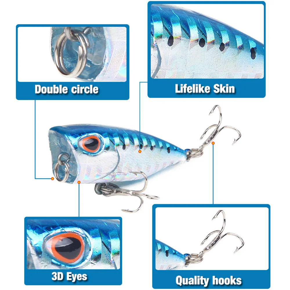 1 Uds 4cm 3,3g Popper señuelo de pesca cebo de pesca Artificial Crankbait Wobblers gancho de acero alto en carbono aparejos de pesca cebo señuelos - imagen 5