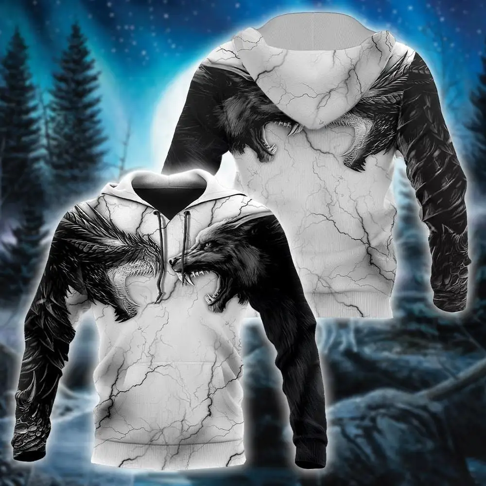 Tatuaje dragón y lobo 3D impreso moda hombres otoño sudaderas con capucha sudadera Unisex ropa de calle Casual chaqueta con cremallera pulóver KJ499