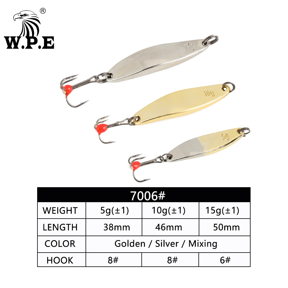 W.P.E Señuelo de pesca en hielo 1 Uds 5g/10g/15g/20g señuelo de pesca duro anzuelo triple 8 # /10 # /12 #   Equilibradores de señuelos de cuchara de metal Wobbler Pesca - imagen 3