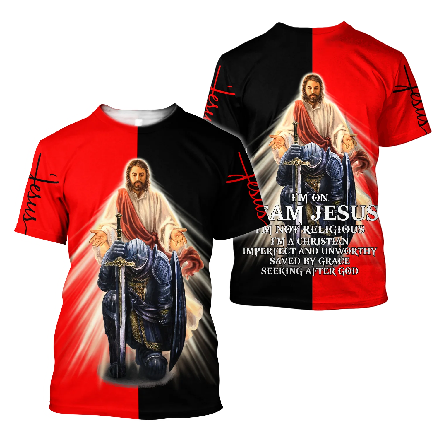 Camiseta Hipster fresca de verano para hombre, camiseta de manga corta con estampado 3D de Caballeros Templarios de Jesús, camisetas informales Unisex TX213 - imagen 3