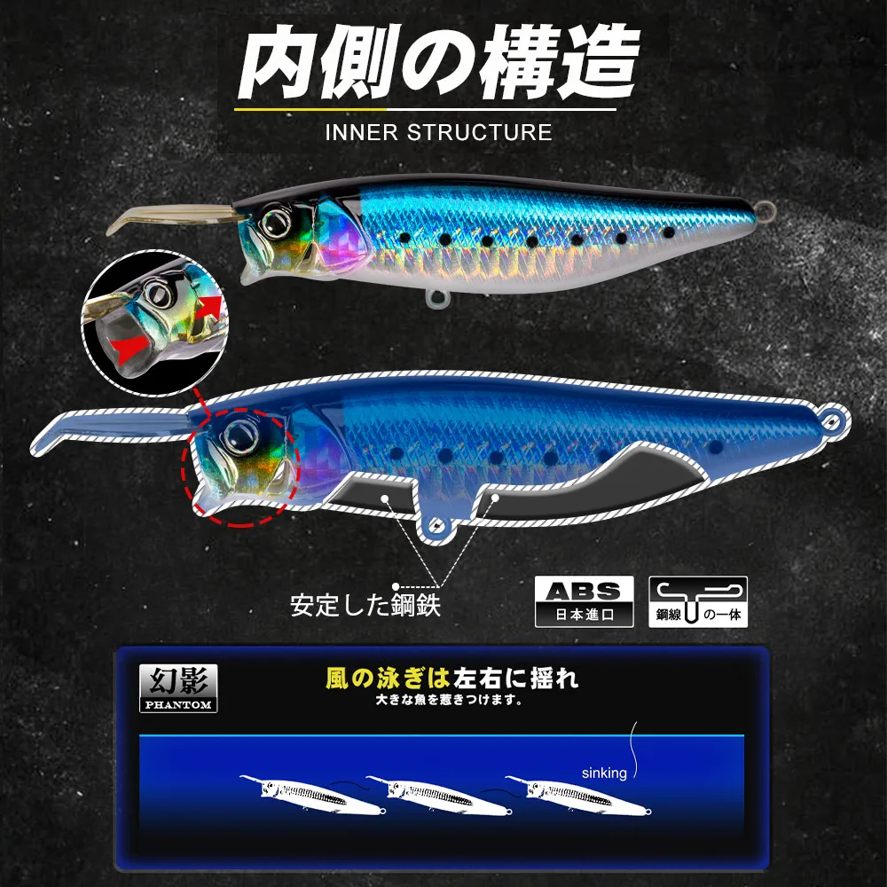 Señuelos de pesca D1 Popper Riser, 65mm/12g, 85mm/20g, cebo duro que se hunde en agua salada, cebos de cuerpo pesado, aparejos de Lucio de fundición larga - imagen 5