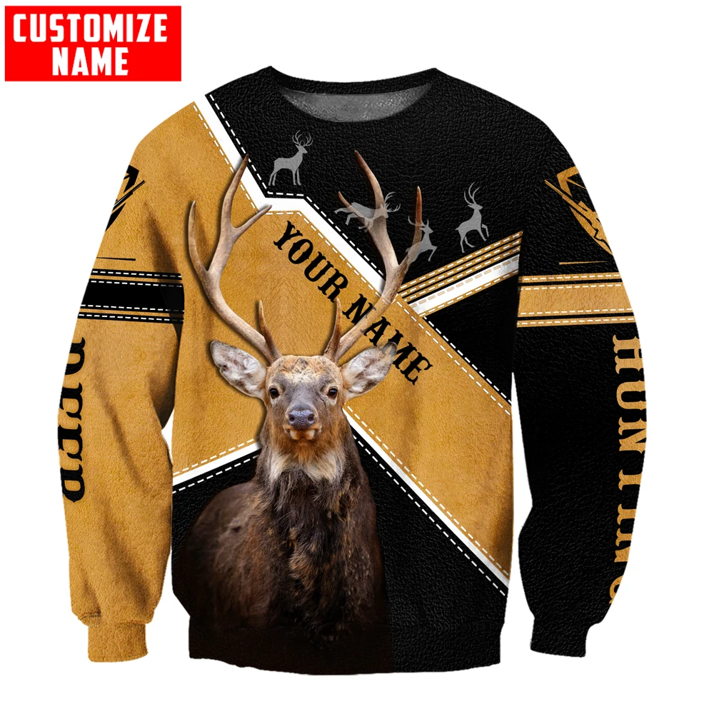 Sudadera con capucha y sudadera para hombre con estampado 3D de caza de ciervos con nombre personalizado, sudaderas con cremallera Unisex de otoño, ropa de calle informal KJ818 - imagen 2