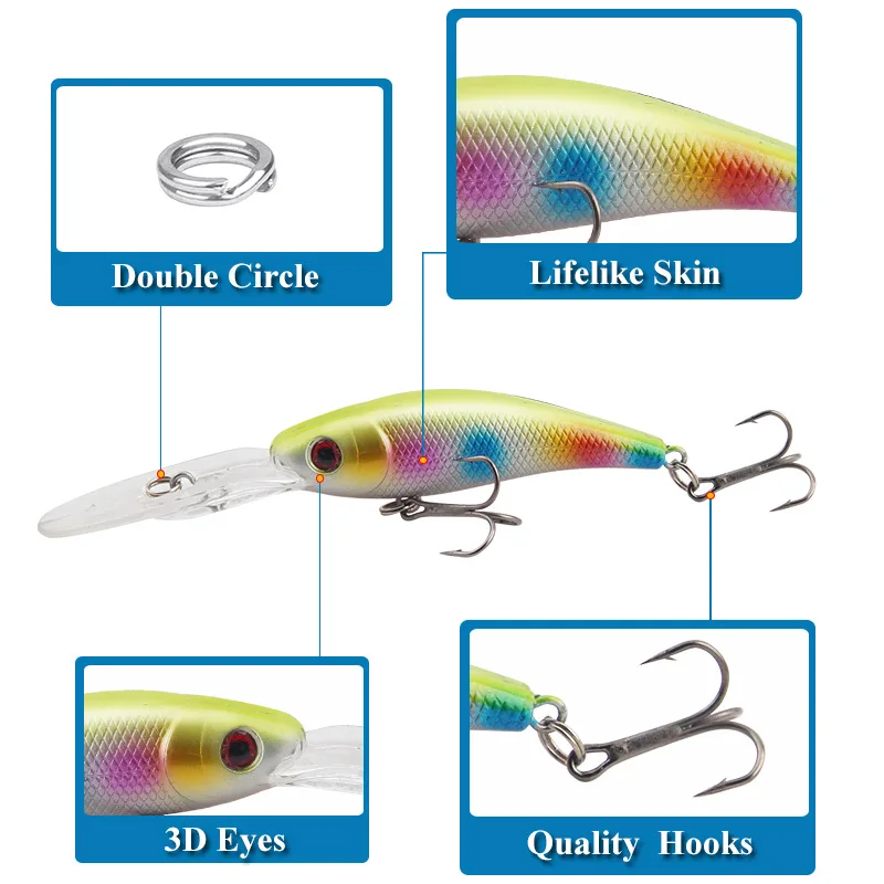Señuelo de Pesca de piezas, cebo Artificial de 100mm y 9,2g para pececillos, Crankbait, Wobblers, ojos 3D, perca, carpa - imagen 3