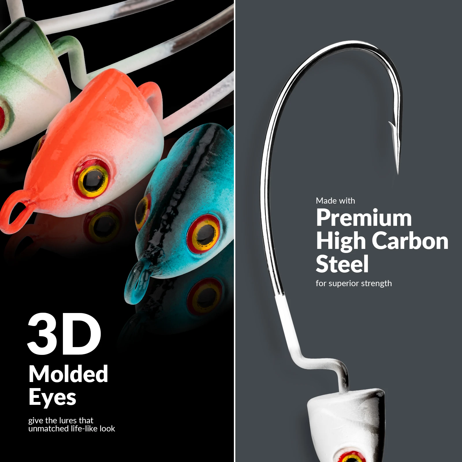 THKFISH-anzuelos con cabeza de anzuelo brillante, 5 uds., 3,7g, 5g, 7g, 10g, 14g, anzuelo con cabeza de pez para señuelos blandos, ojos 3D, anzuelo compensado para pesca de carpa - imagen 3