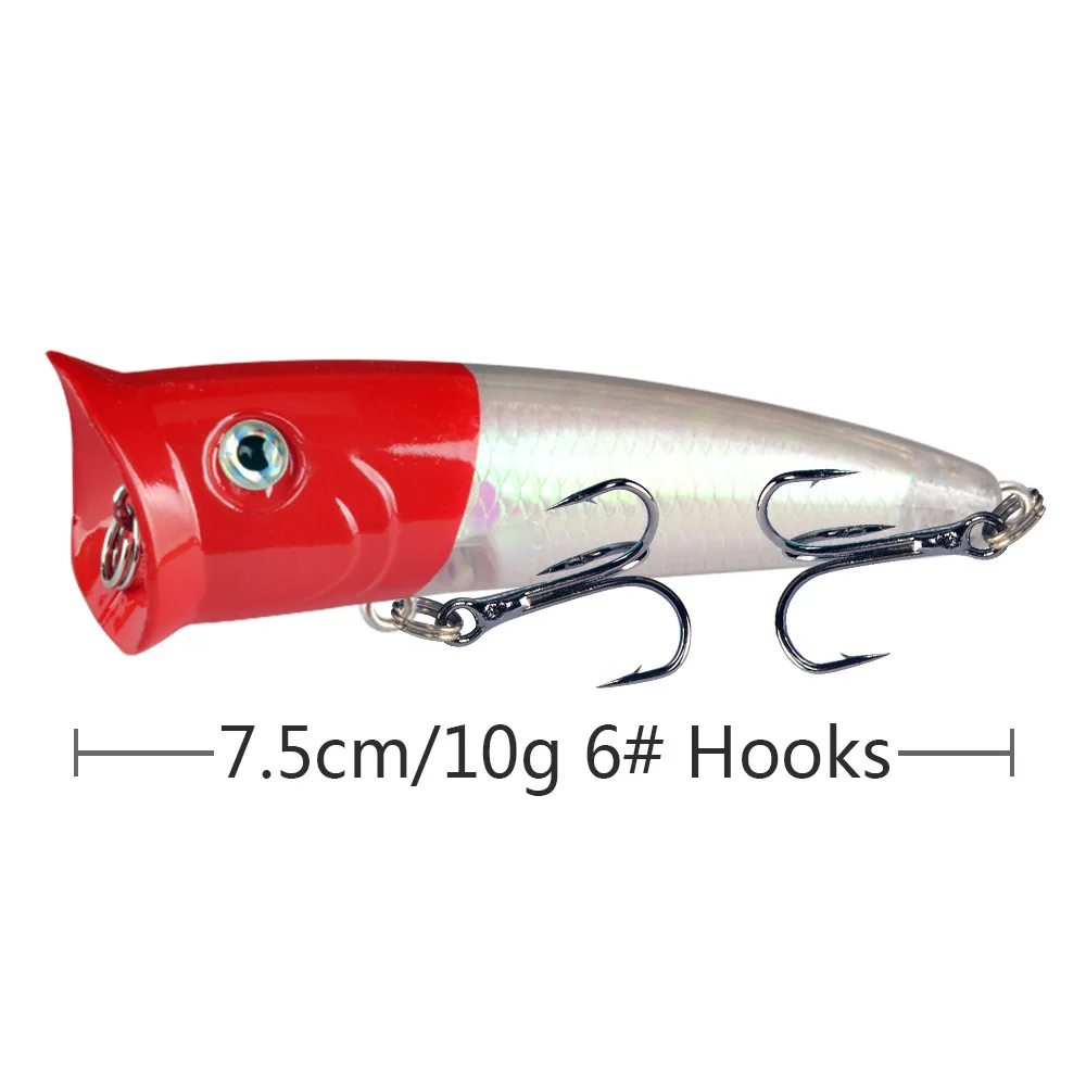 Señuelo de Pesca Topwater Popper, anzuelos triples de 7,5 cm y 10g, crankbait Isca Artificial duro, 1 unidad - imagen 5