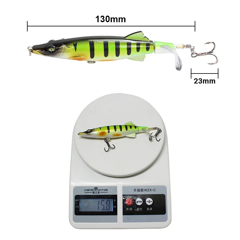 Whopper Plopper-señuelo de pesca Topwater, cebo duro Artificial Wobbler, lápiz, cola giratoria suave, 13cm, 15,8g - imagen 2