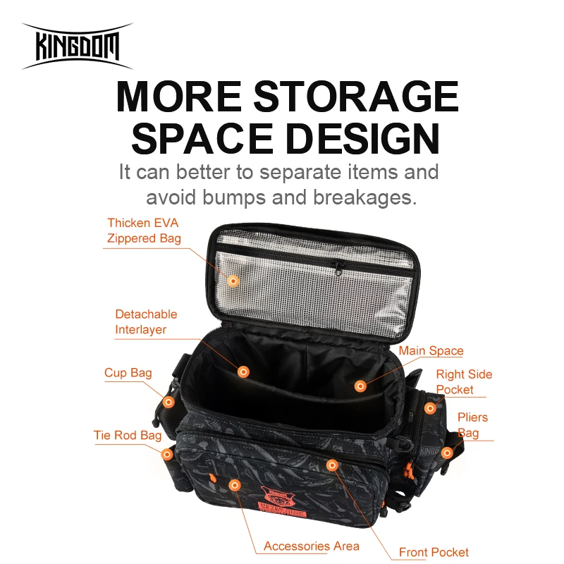 Kingdom-Bolsa de pesca impermeable, bolso de hombro portátil para aparejos de pesca, paquete de almacenamiento de equipo multifuncional resistente al agua, 44x21x22cm - imagen 5