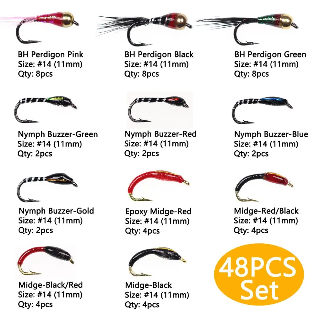 Wifreo-Cabeza de cuentas de latón para pesca en hielo, 48 piezas, #14, Midge, Nymph B, ninfa, con funda de bambú para trucha - imagen 2