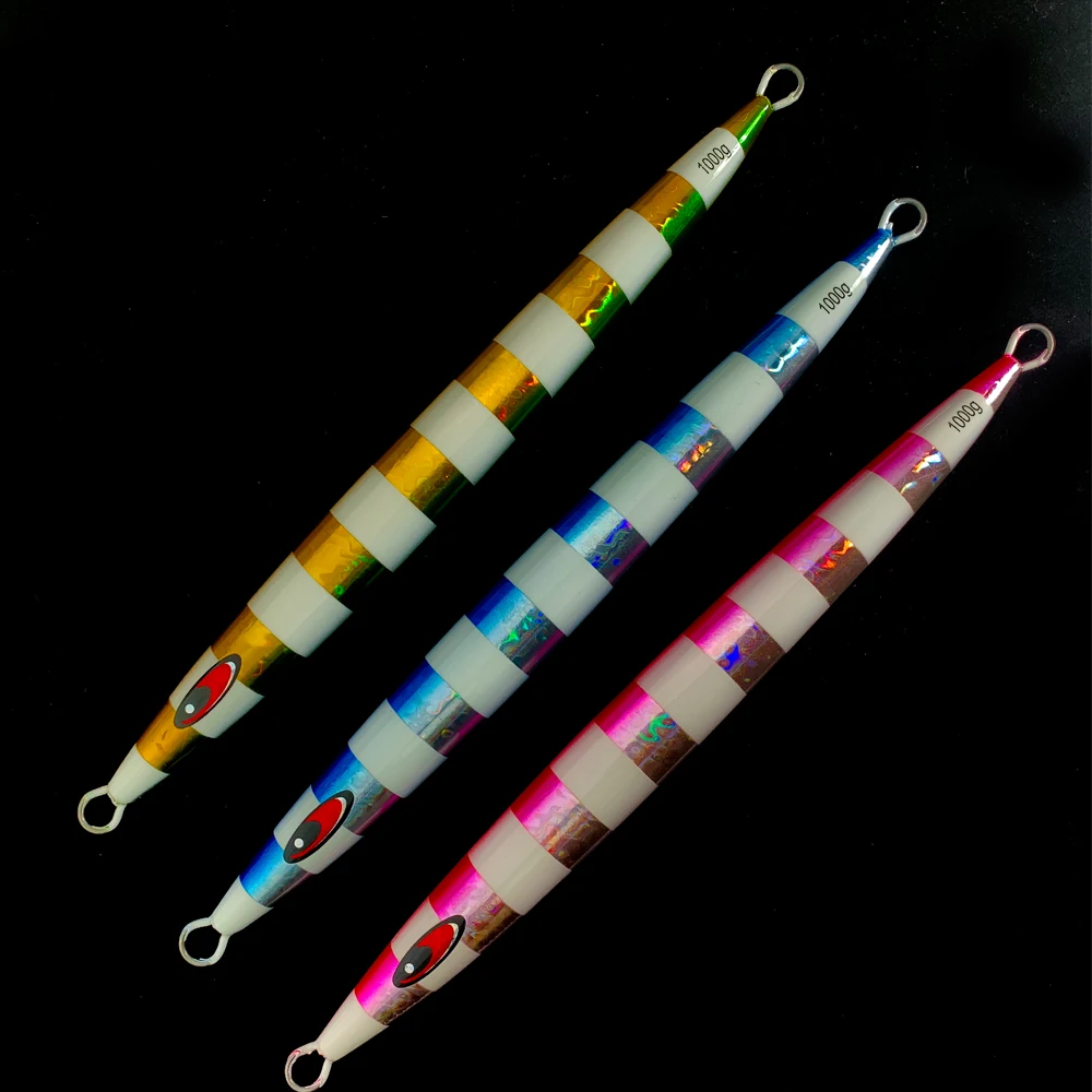 Cebo de arrastre de fundición de 1kg y 35cm de largo, Jigs de Metal duro de hundimiento supergrande y rápido, rayas de cebra, aparejos de señuelo de pesca de aguas profundas luminosos - imagen 2