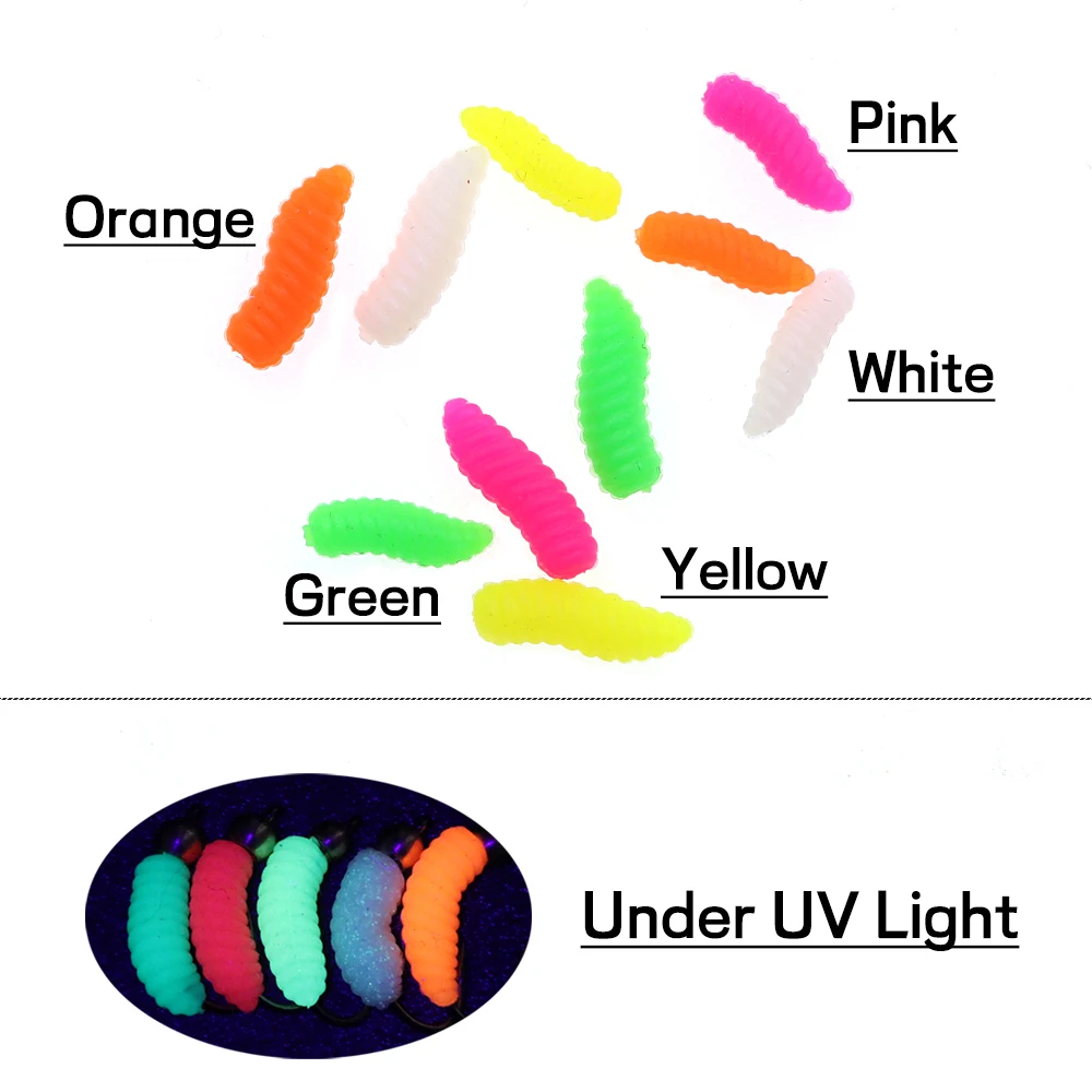 Bimoo 100 unids/caja de pesca flotante gusanos alimentador de método Artificial cebo de gusanos atraer aparejos de pelo de carpa accesorios 5 colores - imagen 4