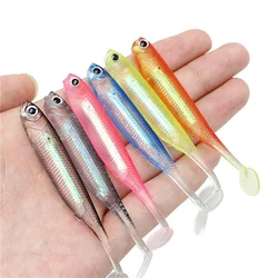 Señuelo de pesca suave con cabeza de plantilla, 7cm, 2,2g, cola en T, Color arcoíris, cebo de silicona Artificial, carpa, lubina, Swimbait, aparejos Wobbler, 3 unids/lote