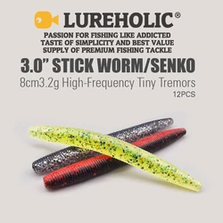 LUREHOLIC 3,0 "Stick Worm Senko 12 Uds 8cm 3,2g pequeños trémors de alta frecuencia maluco Drop Shot cebo señuelo suave