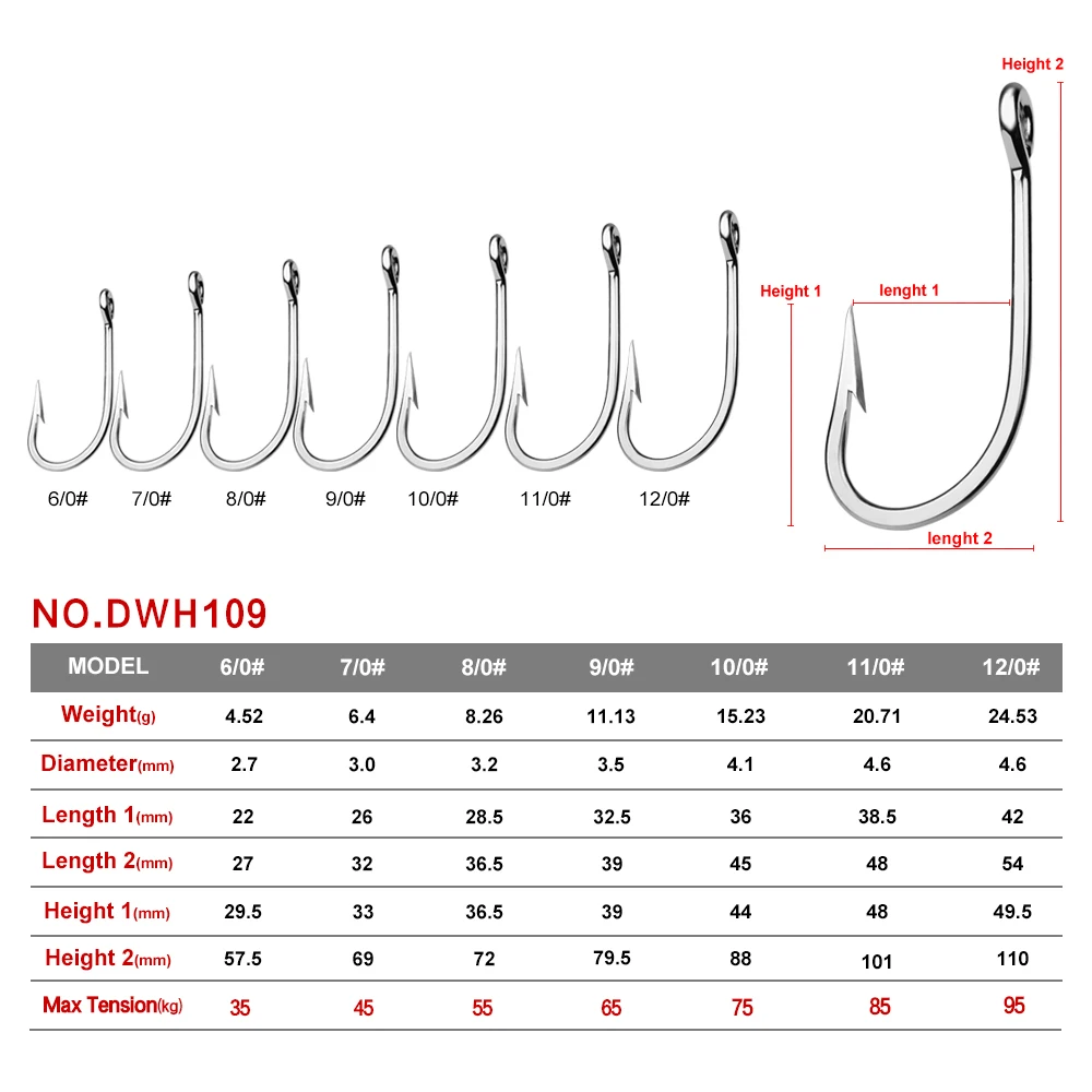 PROBEROS-anzuelos de pesca de agua salada, 1 paquete, 6/0-7/0-8/0-9/0-10/0 #, anzuelos de espada de acero inoxidable, anzuelos de pesca Jigging - imagen 2