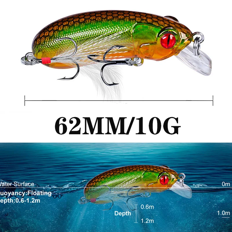 Señuelo de pesca flotante Minnow, cebo Artificial de plástico duro, aparejos de pesca Swimbait, 6,2 cm, 10g, 1 ud. - imagen 2