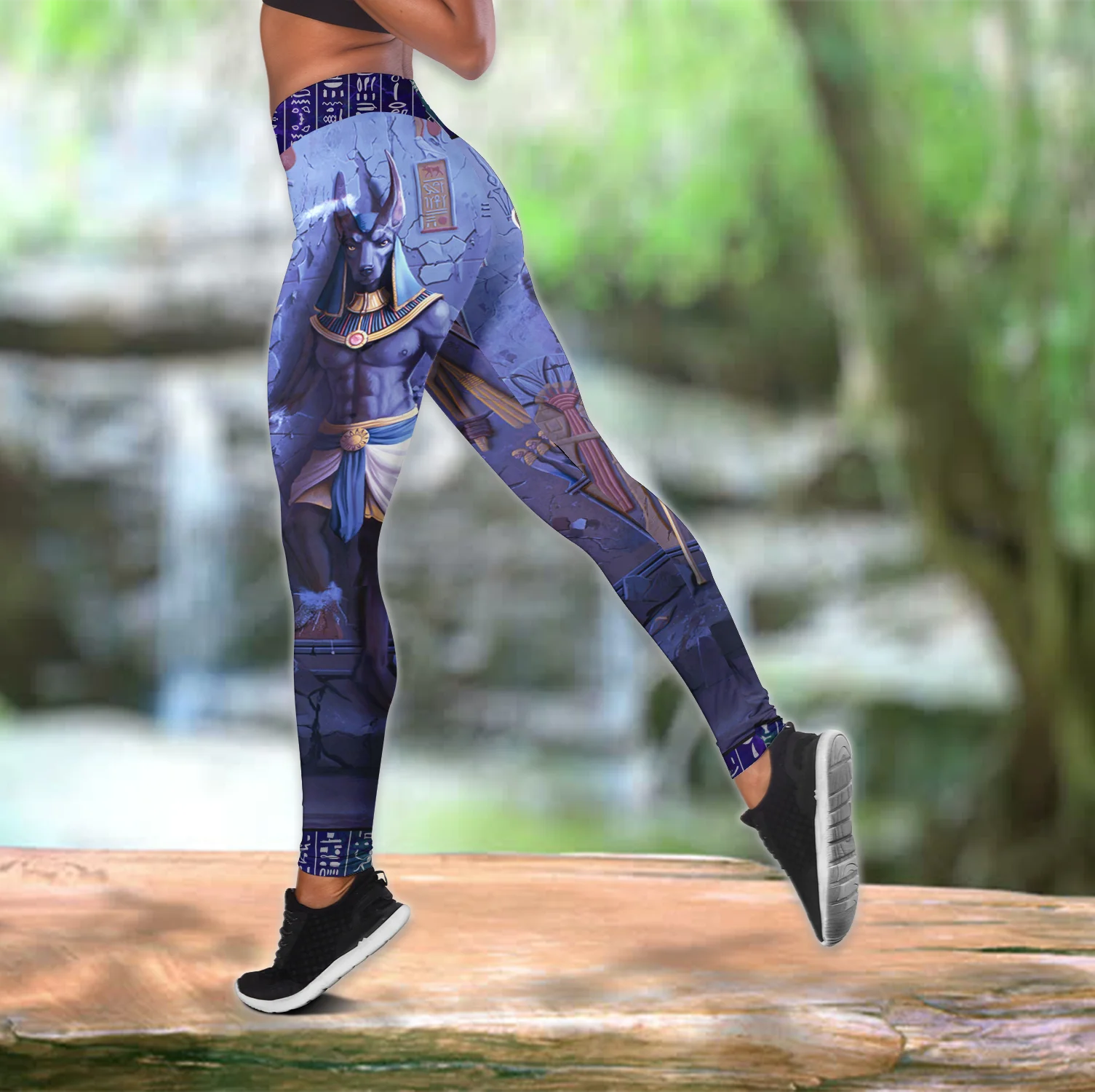 Anubis Dios azul Antiguo Egipto 3D impreso hueco camiseta sin mangas y Leggings conjunto Fitness mujer mallas de longitud completa pantalones de Yoga LKB-25 - imagen 3