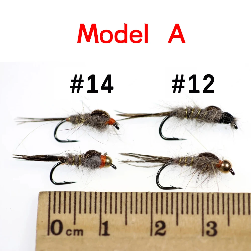 Bimoo 40PCS Clásico # 14 costilla dorada/marrón oreja de liebre ninfa mosca trucha pesca ninfa húmeda mosca Caddis larva mayfly nieve insectos Scuds - imagen 3