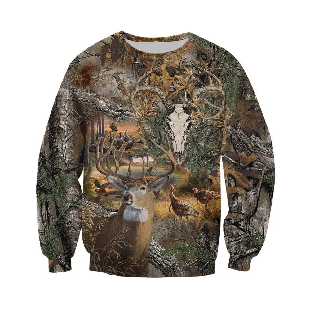 Sudaderas con capucha/sudaderas con estampado 3D de camuflaje de caza de calavera de ciervo para hombre, moda Harajuku, Sudadera con capucha de otoño, ropa de calle informal, envío directo - imagen 2