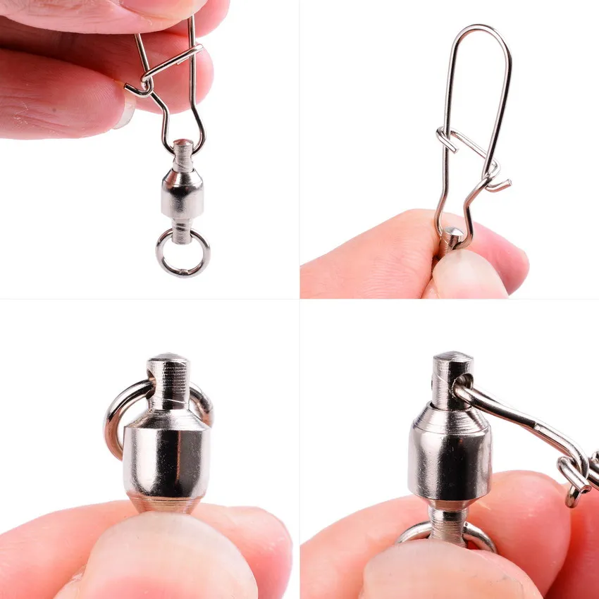 10 unids/caja conector giratorio de pesca reforzado enclavamiento Snap 0 # -6 # Aparejos de pesca con enlace giratorio y rodamiento de bolas fuerte - imagen 3