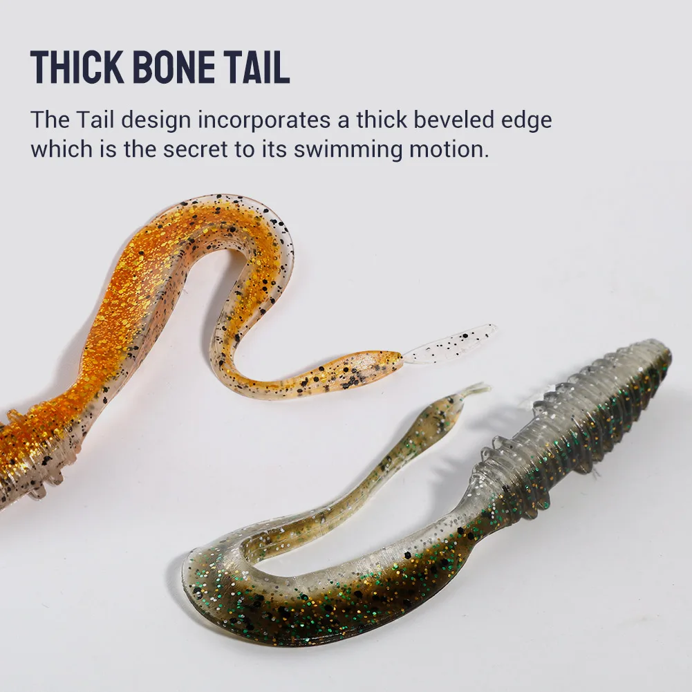 Noeby-Señuelos de silicona suave, 6cm, 8cm, 10cm, 14cm, gusano de cola especial, Swimbaits, Wobblers, cebo Artificial suave para Crap Bass, señuelos blandos - imagen 5