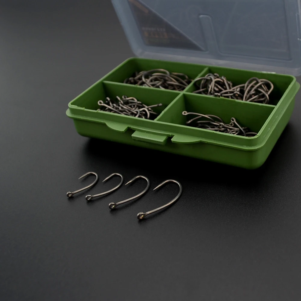 Anzuelo de pesca de carpa, anzuelos de pesca de 200 piezas, de acero inoxidable con alto contenido de carbono, sin púas, con caja, accesorios de pesca - imagen 3