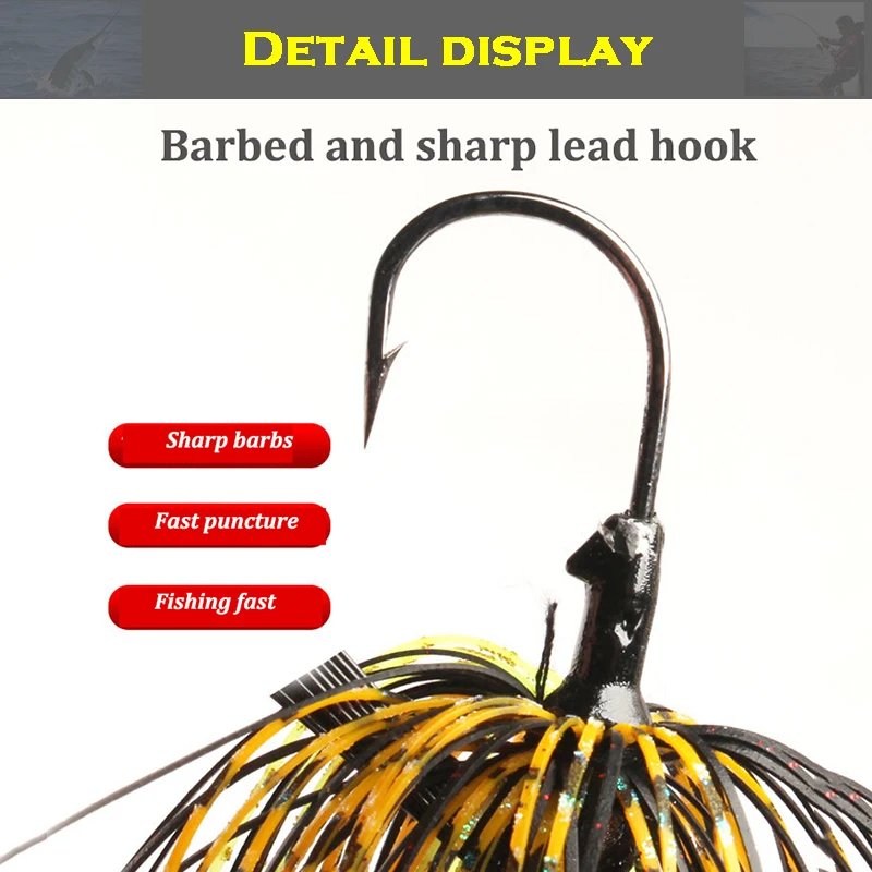 Anzuelo con cabeza de anzuelo sin malezas, colorido, 10g, con púas afiladas, anzuelos Swimbait, faldas de silicona, señuelo de pesca para pesca de Lucio - imagen 5