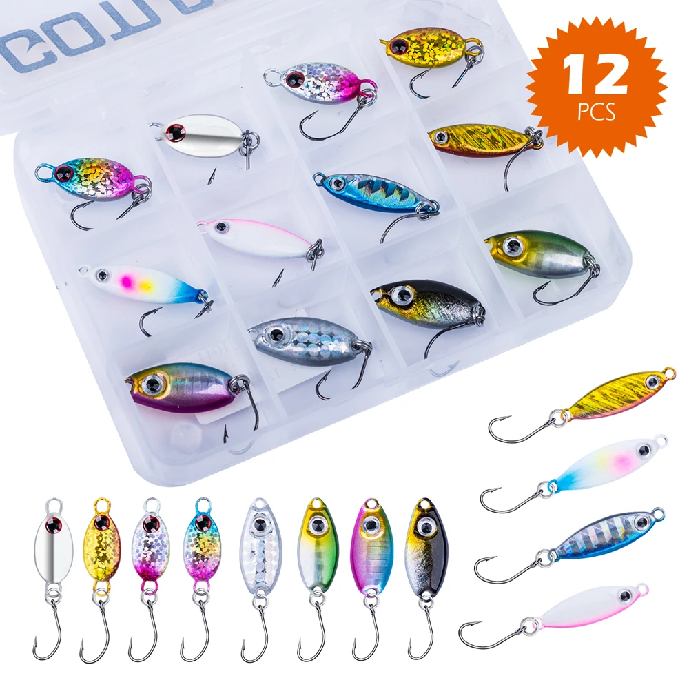 Goture-señuelo de pesca de Jigging lento, Micro Jig de fundición a tierra, mar, lago, río, plantilla de pesca de hielo para trucha, perca, lubina, Lucio, 12 unids/lote por caja - imagen 3