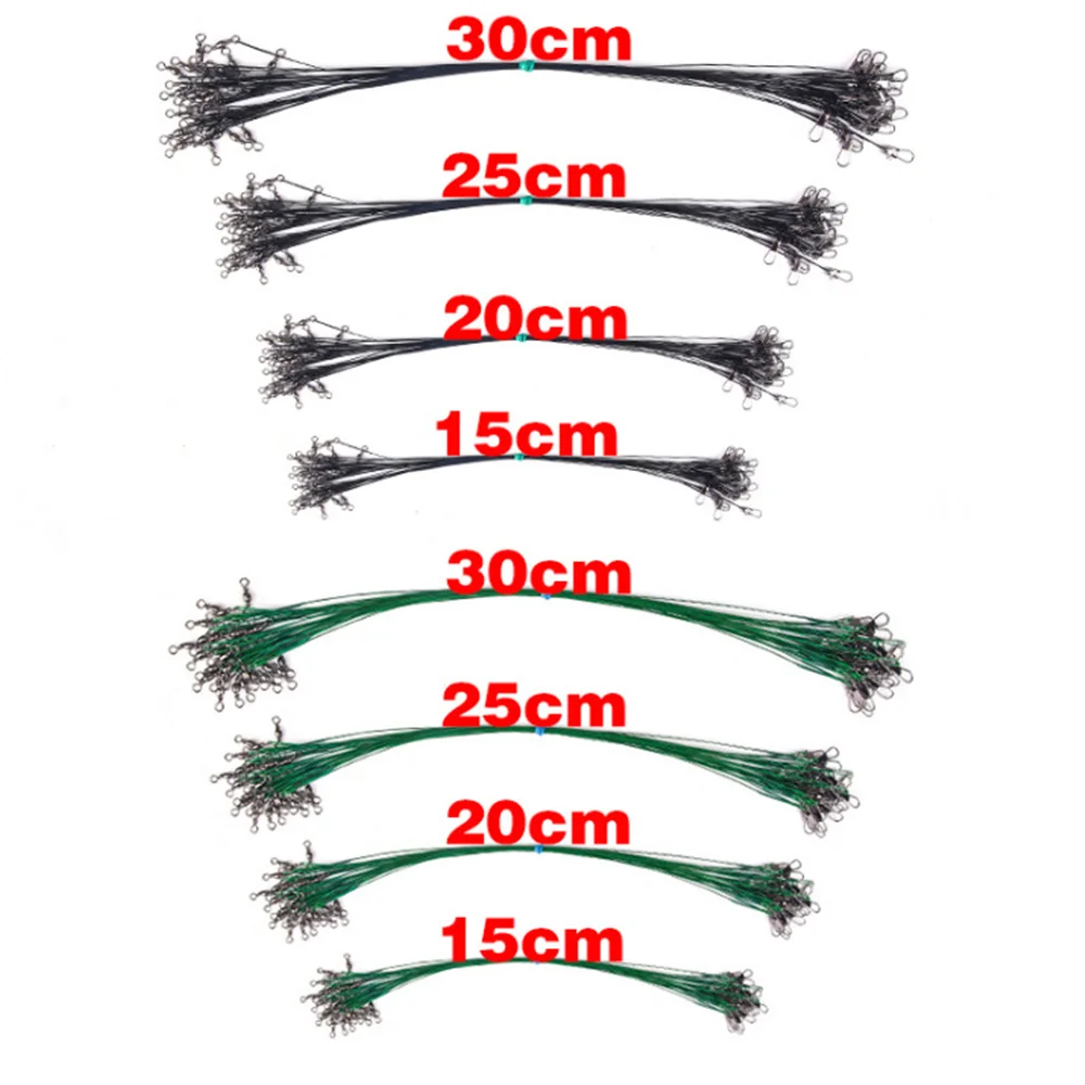 20 unids/lote línea de Pesca de acero antimordida 15cm-30cm líder de alambre de acero con plomo de Pesca giratorio accesorios de alambre de rastreo Pesca - imagen 3